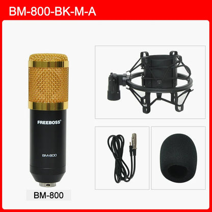 Freeboss-KIT de BM-800, soporte de brazo de montaje de choque de plástico, enchufe 3,5, micrófono condensador para estudio de grabación de voz, radiodifusión, ordenador y PC