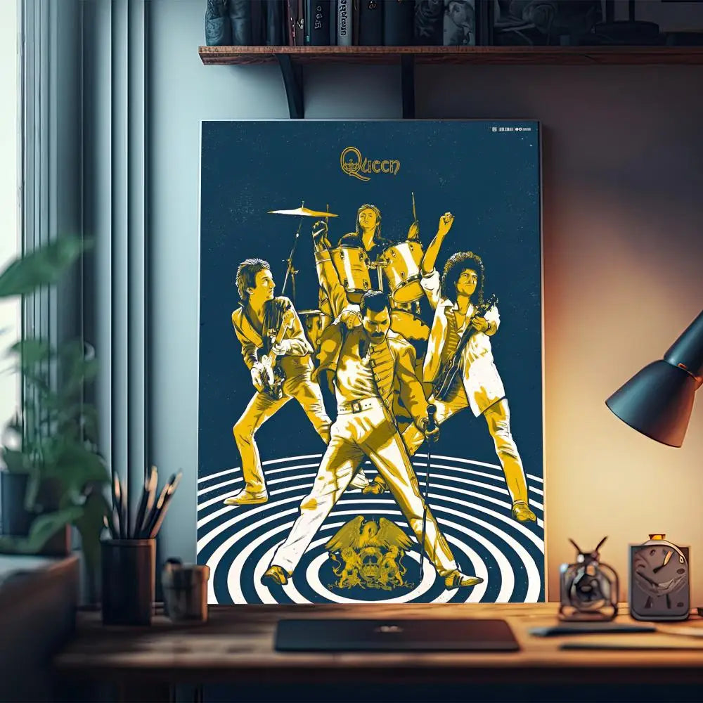 Queen Band Music-pósteres adhesivos de papel blanco, pegatina de pared DIY para sala de estar, Bar, cafetería, carteles Vintage, pintura decorativa