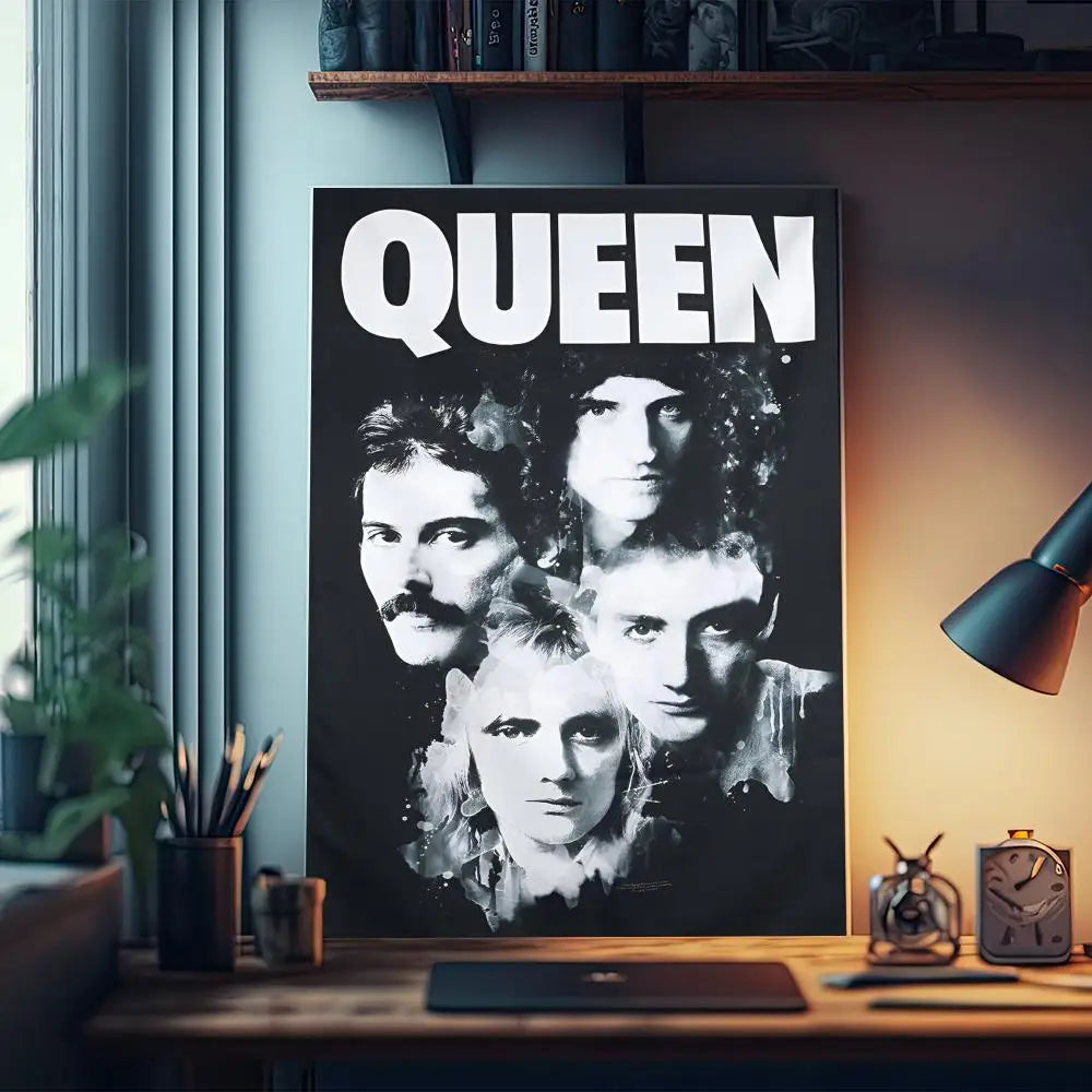 Queen Band Music-pósteres adhesivos de papel blanco, pegatina de pared DIY para sala de estar, Bar, cafetería, carteles Vintage, pintura decorativa