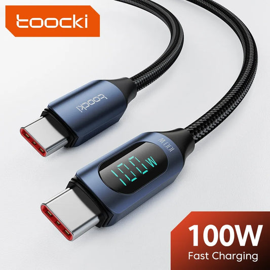 Toocki-Cable tipo C a tipo C, cargador de carga rápida PD de 100W, USB C a USB C, Cable de pantalla para Xiaomi POCO F3 Realme Macbook iPad