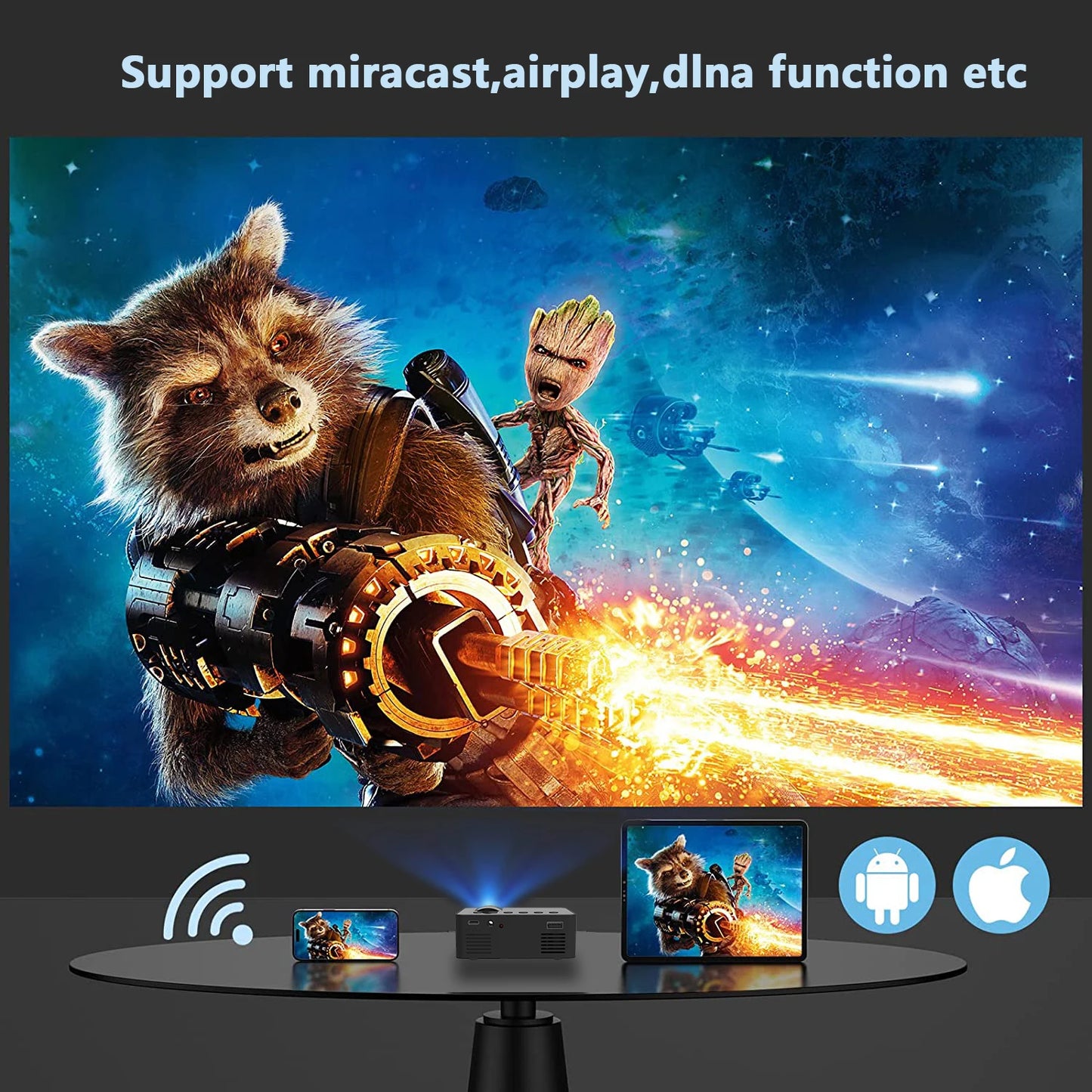 Mini proyector 1080P para vídeo doméstico, cine en casa, Wifi, proyectores portátiles inteligentes, inalámbrico, con la misma pantalla para Iphone y Android