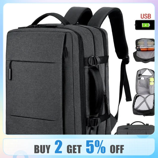 Mochila de viaje clásica para hombre, mochila de negocios, escuela, bolsa USB expandible, mochila de moda impermeable para ordenador portátil de gran capacidad
