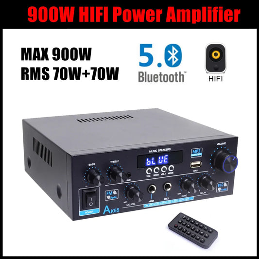 Woopker AK55 900W amplificador de potencia para el hogar 2,0 canales Bluetooth 5,0 Hifi amplificador de sonido estéreo Digital 2,0 450W + Subwoofer 450W