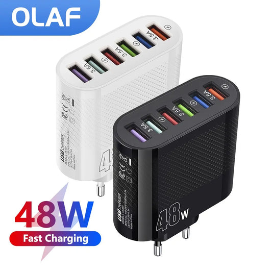 Olaf 48W 6 puertos USB cargador QC3.0 carga rápida cargador rápido para Samsung S23 S22 Xiaomi adaptador de carga de teléfono móvil 6 en 1